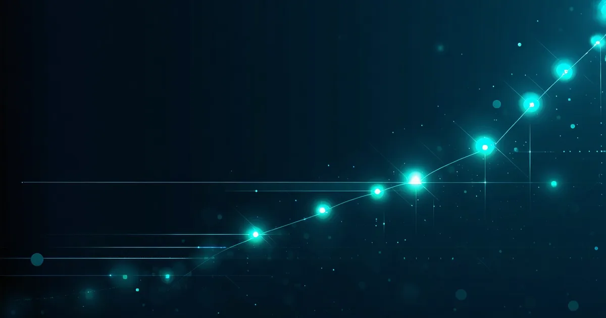 Abstract growth visualization with timeline milestones on dark navy background