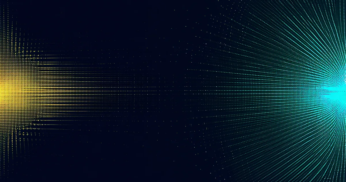 Abstract visualization of alert volume reduction over time, dark background with declining noise gradient